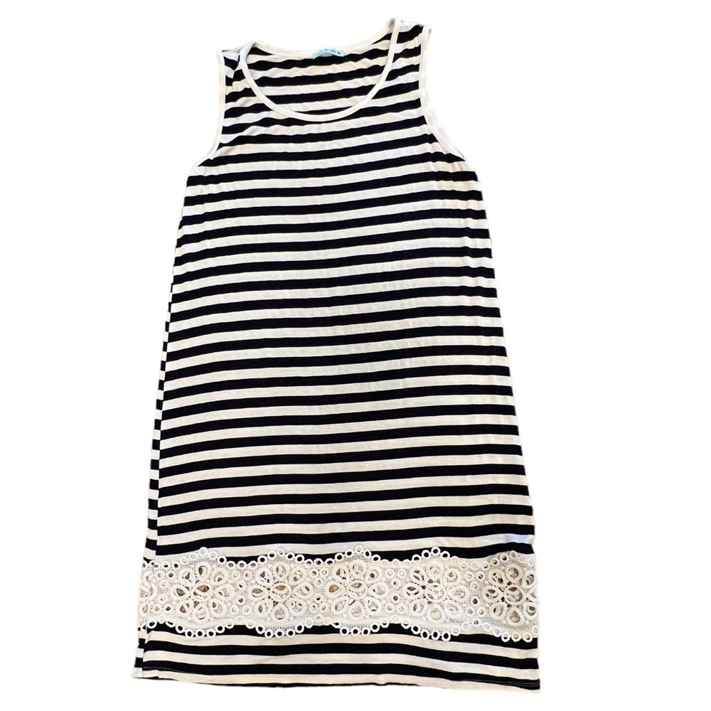 P.S. Kate Women’s Navy & White Striped Tank Dress with Lace Detail, Size Medium